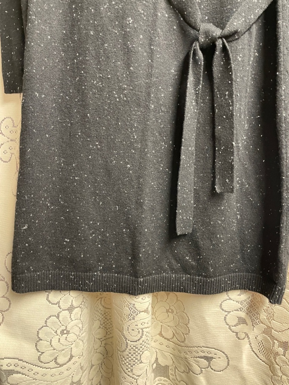 Talbots Black Speckled Knit Tie-Waist Long Sleeve Dress NWT - Picture 4 of 8